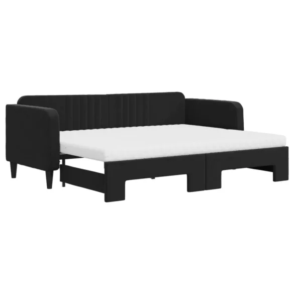 fekete kihúzható bársony heverő matraccal 80 x 200 cm