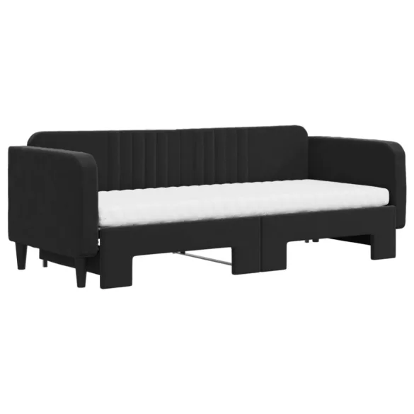 fekete kihúzható bársony heverő matraccal 80 x 200 cm