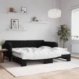 fekete kihúzható bársony heverő matraccal 100 x 200 cm