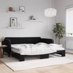 fekete kihúzható bársony heverő matraccal 100 x 200 cm