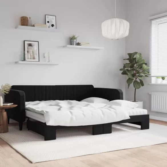 fekete kihúzható bársony heverő matraccal 100 x 200 cm