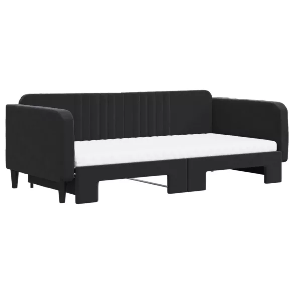 fekete kihúzható bársony heverő matraccal 100 x 200 cm