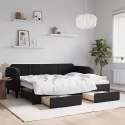 fekete kihúzható bársony heverő fiókkal 80 x 200 cm
