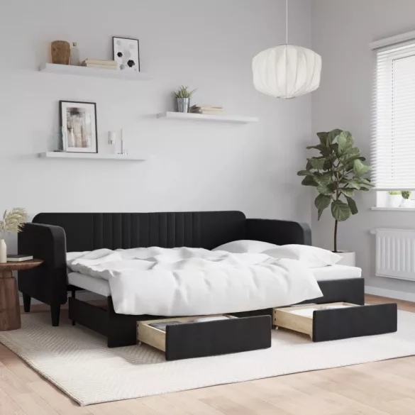 fekete kihúzható bársony heverő fiókkal 80 x 200 cm