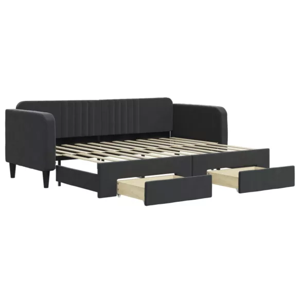 fekete kihúzható bársony heverő fiókkal 80 x 200 cm