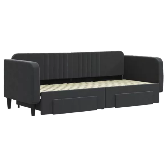 fekete kihúzható bársony heverő fiókkal 80 x 200 cm