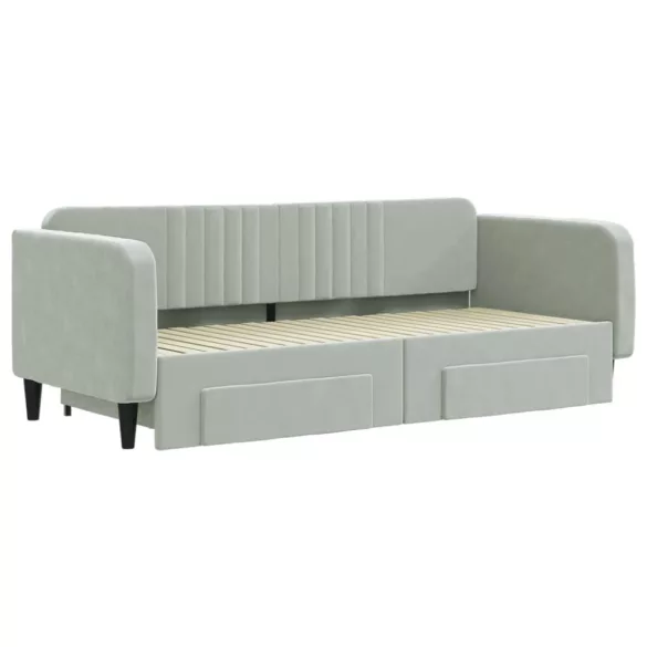 világosszürke kihúzható bársony heverő fiókkal 90 x 200 cm