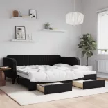 fekete kihúzható bársony heverő fiókkal 100 x 200 cm