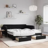 fekete kihúzható bársony heverő fiókkal 90 x 190 cm