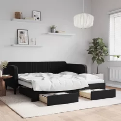 fekete kihúzható bársony heverő fiókkal 90 x 190 cm