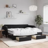 fekete kihúzható bársony heverő fiókkal 80 x 200 cm