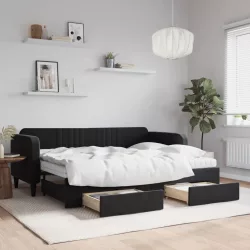 fekete kihúzható bársony heverő fiókkal 80 x 200 cm