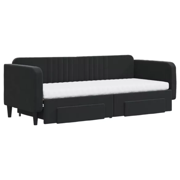 fekete kihúzható bársony heverő fiókkal 80 x 200 cm