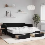 fekete kihúzható bársony heverő fiókkal 100 x 200 cm