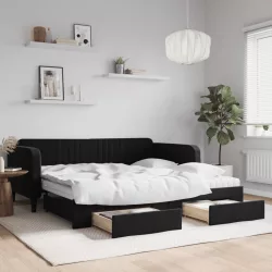 fekete kihúzható bársony heverő fiókkal 100 x 200 cm