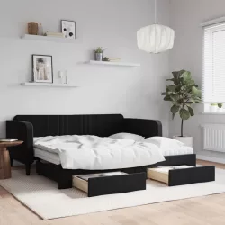 fekete kihúzható bársony heverő fiókkal 90 x 190 cm