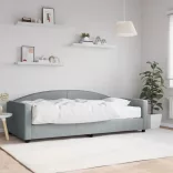 világosszürke szövet kanapéágy matraccal 100 x 200 cm