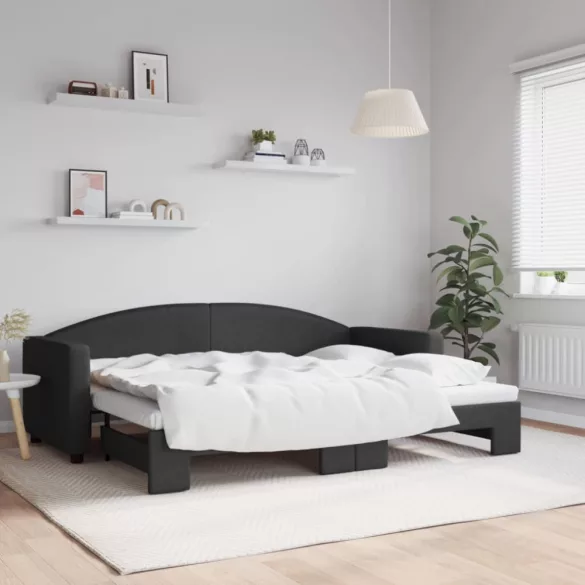 fekete kihúzható szövet heverő 80 x 200 cm