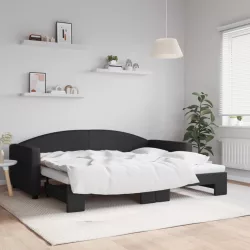 fekete kihúzható szövet heverő 90x200 cm