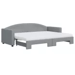 világosszürke kihúzható szövet heverő matracokkal 80 x 200 cm