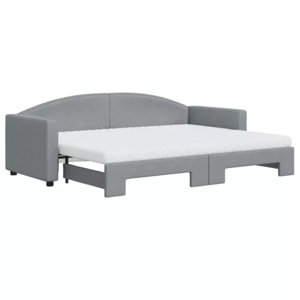 világosszürke kihúzható szövet heverő matracokkal 80 x 200 cm