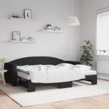 fekete kihúzható szövet heverő matracokkal 80 x 200 cm