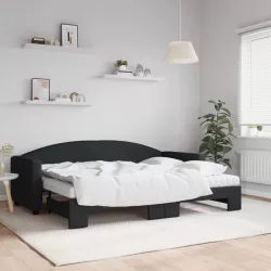 fekete kihúzható szövet heverő matracokkal 80 x 200 cm