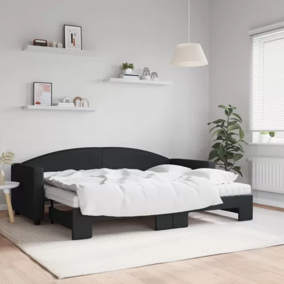 fekete kihúzható szövet heverő matracokkal 80 x 200 cm
