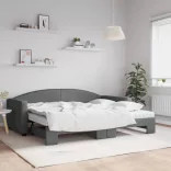 sötétszürke kihúzható szövet heverő matraccal 90 x 200 cm