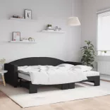 fekete kihúzható szövet heverő matracokkal 90 x 200 cm