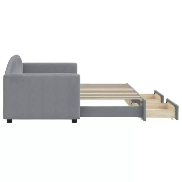 világosszürke kihúzható szövet heverő fiókokkal 80 x 200 cm