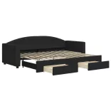 fekete kihúzható szövet heverő fiókokkal 80 x 200 cm
