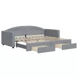 világosszürke kihúzható szövet heverő fiókokkal 90 x 200 cm