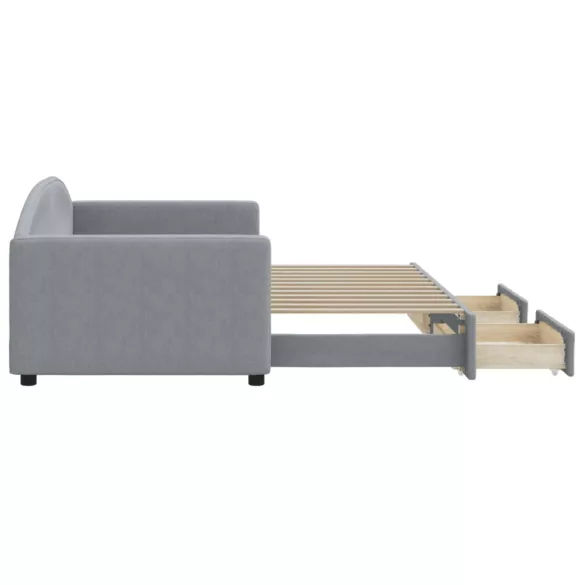 világosszürke kihúzható szövet heverő fiókokkal 90 x 200 cm