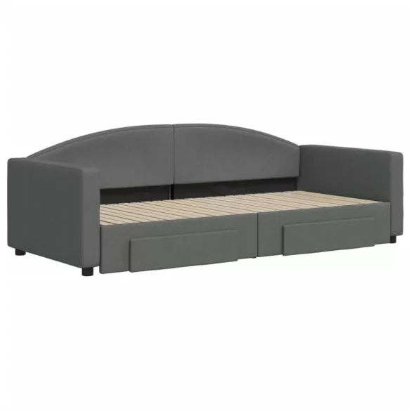sötétszürke kihúzható szövet heverő fiókokkal 90 x 200 cm