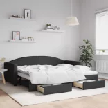 fekete kihúzható szövet heverő fiókokkal 90 x 200 cm