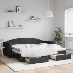 fekete kihúzható szövet heverő fiókokkal 90 x 200 cm
