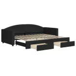 fekete kihúzható szövet heverő fiókokkal 90 x 200 cm