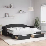 fekete kihúzható szövet heverő fiókokkal 80 x 200 cm
