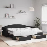 fekete kihúzható szövet heverő fiókokkal 90 x 200 cm