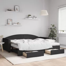 fekete kihúzható szövet heverő fiókokkal 90 x 200 cm