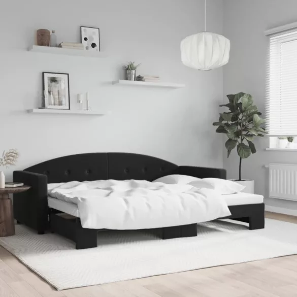 fekete kihúzható bársony heverő 80 x 200 cm