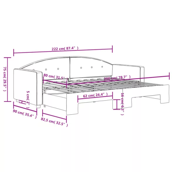 fekete kihúzható bársony heverő 80 x 200 cm