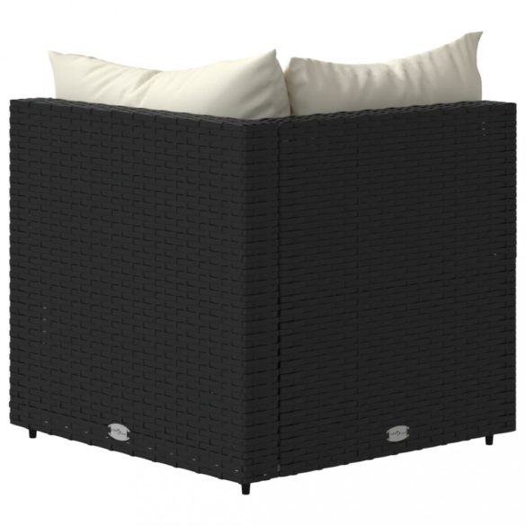 fekete polyrattan kerti sarokkanapé párnákkal