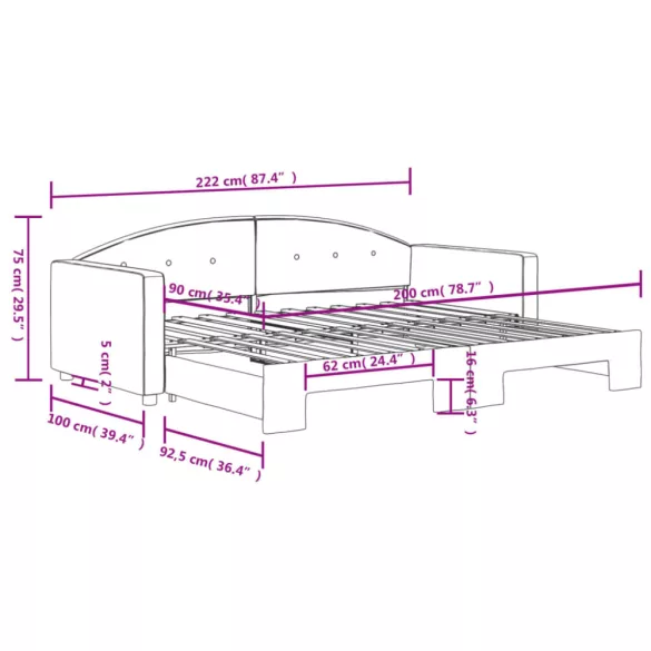 világosszürke kihúzható szövet heverő 90 x 200 cm