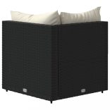 2 db fekete polyrattan kerti sarokkanapé párnákkal