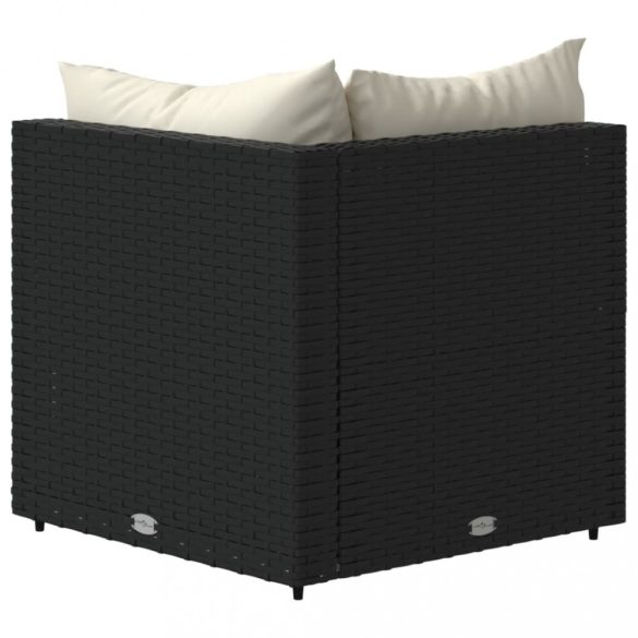 2 db fekete polyrattan kerti sarokkanapé párnákkal