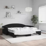 fekete kihúzható bársonyheverő 100 x 200 cm