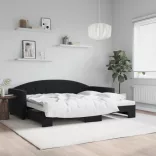 fekete kihúzható bársonyheverő 90 x 190 cm