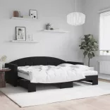 fekete kihúzható bársony heverő matraccal 80 x 200 cm